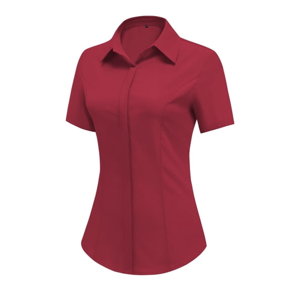 Zeagoo Work Blouse for Women Button Down Short Sleeve Basic Shirts V Neck Business Slim Fitted Classic Tops