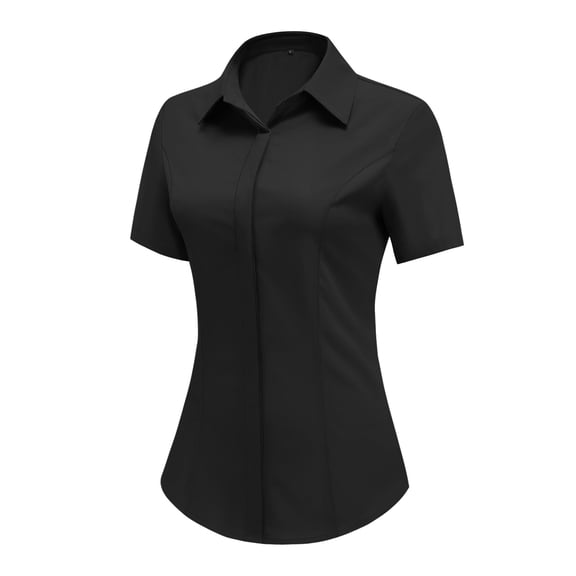 Zeagoo Work Blouse for Women Button Down Short Sleeve Basic Shirts V Neck Business Slim Fitted Classic Tops
