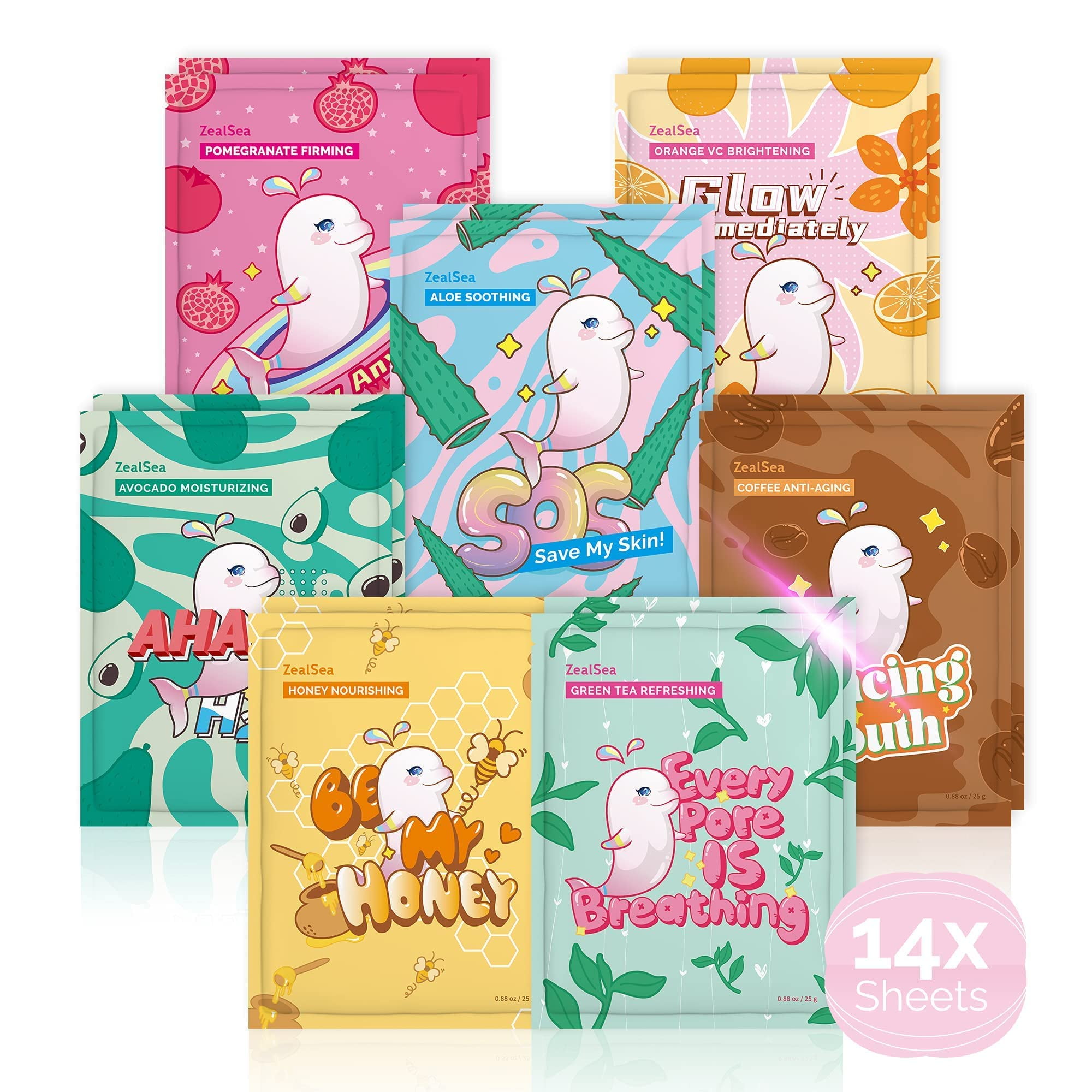 ZealSea 14 Pack Sheet Mask Face Mask Skin Care Beauty Facial Mask Kids