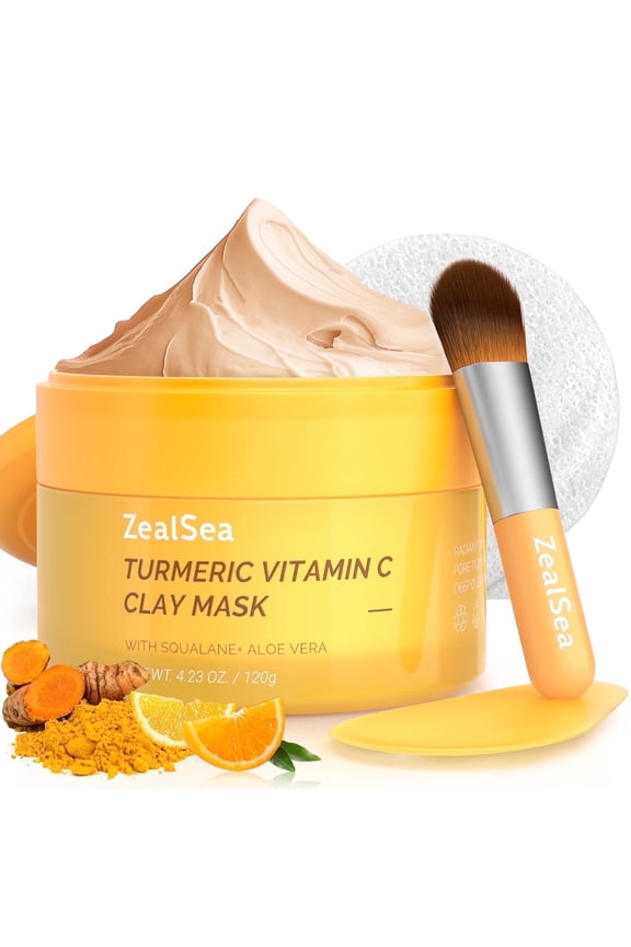 Turmeric Clay Mask, Vitamin C Kaolin Clay Pore Cleansing Mask to Deep Clean, Detox Mud Face Mask with 30% Aloe, Jojoba Oil, Shea Butter & Squalane