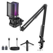 ZealSound Microphone for PC, USB Condenser Gaming Mic with Noise Reduction, Gain Control, Mute, Zero-Latency Monitoring, RGB Lighting, Boom Arm & Tripod Stand for Mac iPhone Android Podcasting TikTok