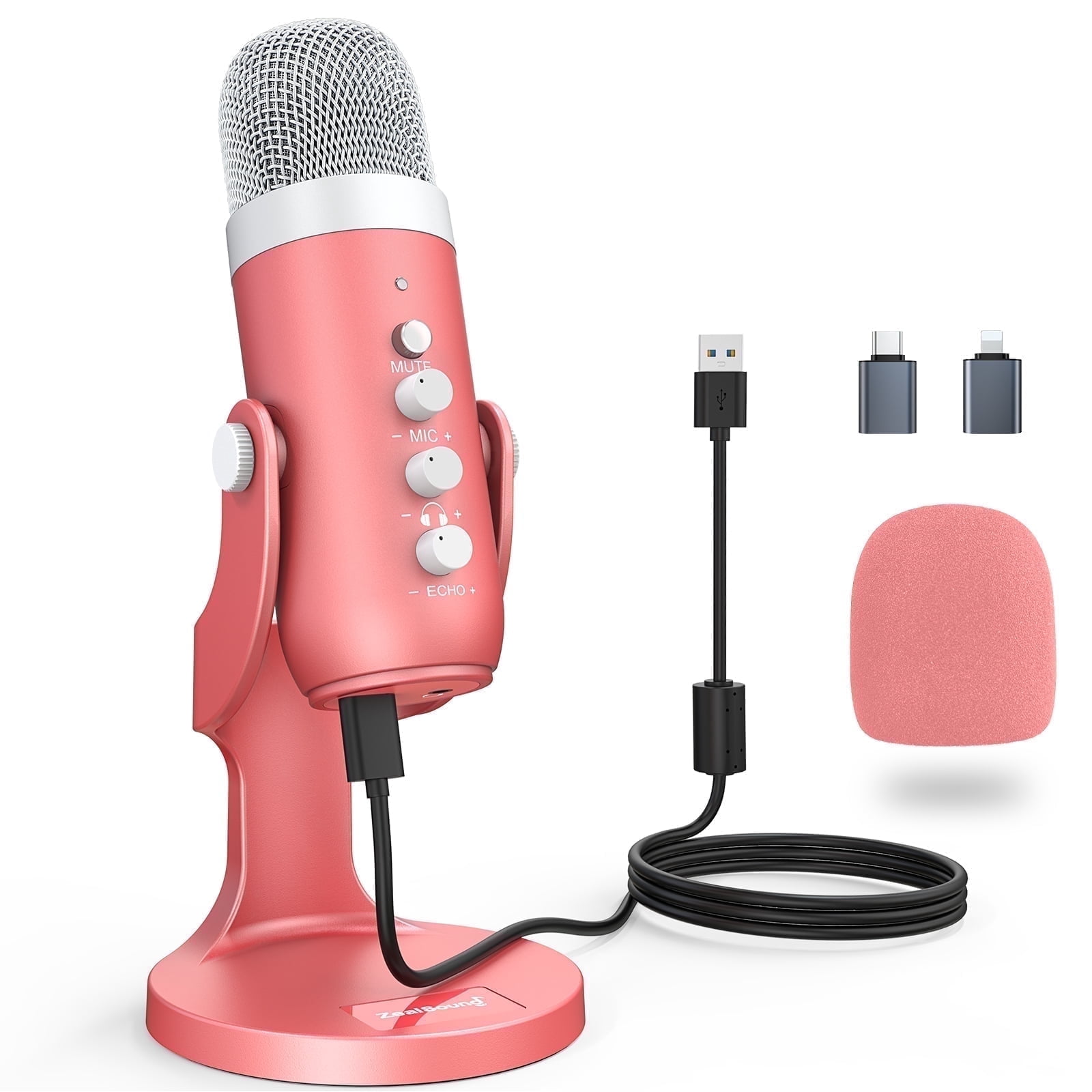 ZealSound USB Gaming Pink Mic - Plug & Play, with Stand and Monitor for ...