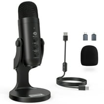 ZealSound USB Microphone,Condenser Computer PC Mic,Plug&Play Gaming Microphones for iPhone iPad MacBook Type C Phone,Headphone Output&Volume Control,Mic Gain Control,Mute Button Vocal,YouTube Podcast