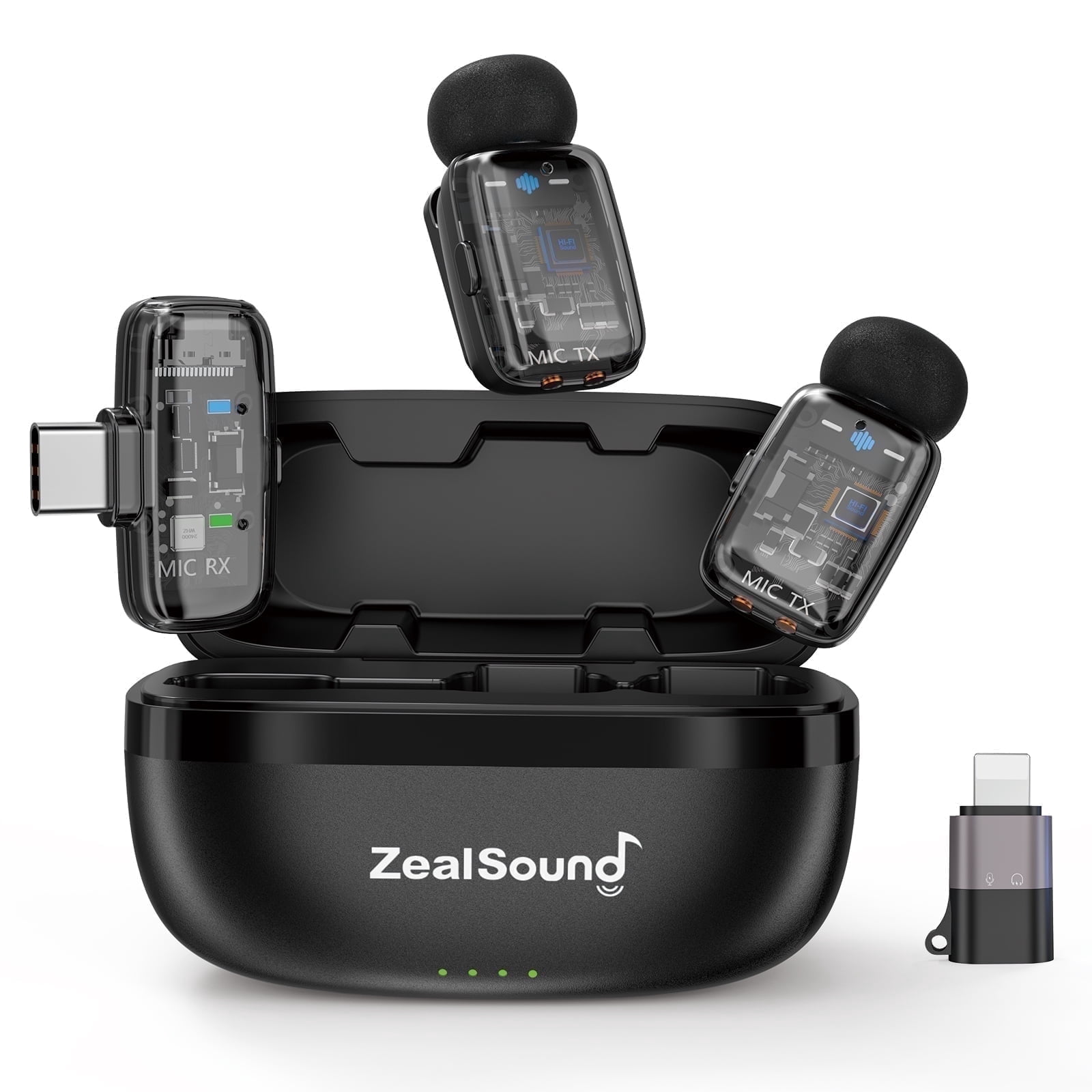 ZealSound Mini Wireless Lavalier Microphone for iPhone iPad Android Tablets PC, 2 Transmitters with Charging Case,Noise Reduction/33H Battery Life Lapel Mic for Podcast,YouTube Videos