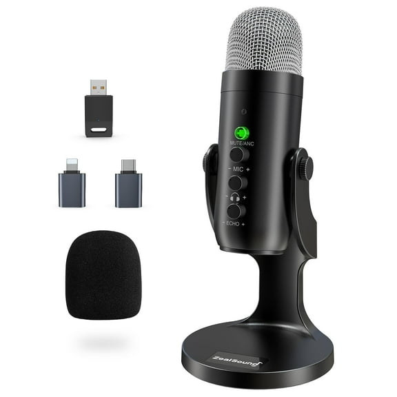 ZealSound Wireless Microphone,USB Mic for iPhone PC iPad Android Phone-Cordless Microphones with Mute Echo Monitor Volume Gain & Bluetooth BGM,2.4GHz for Podcast,ASMR,Gaming,YouTube Video/K66 Black