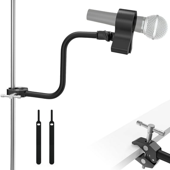 ZealSound Microphone Stand,Gooseneck Arm with Heavy Duty Crab Clamp for Round Pipes & Desktops,Flexible Boom Mount with Mic Clip for Podcast,Compatible with Blue Snowball, Razer, Pyle & More 13 Inch