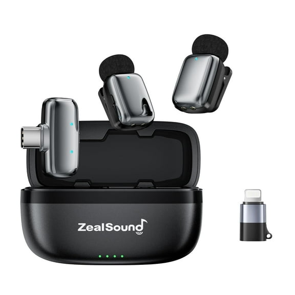 ZealSound Mini Wireless Lavalier Microphone for iPhone iPad Android Tablets PC , Noise Reduction/33H Battery Life with Charging Case,Lapel Mic for Podcast,ASMR,YouTube Videos