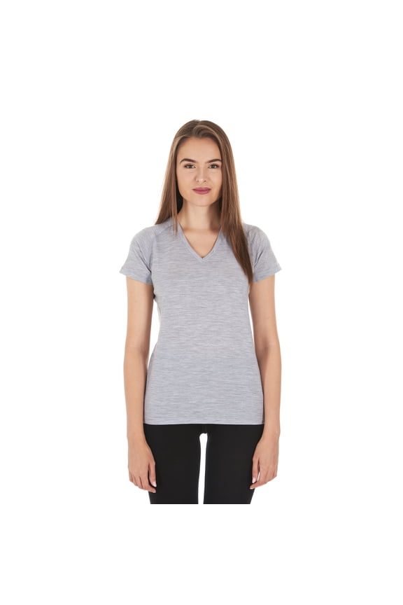 Woolverino - Women's Merino Wool Microweight V-Neck T-Shirt - Ash Gray - Large