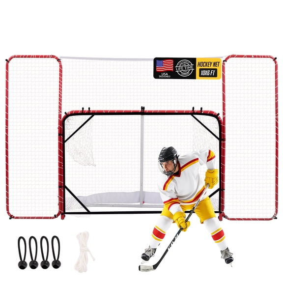 Zealfeel 10 x 6 ft Hockey Net with Backstop: Heavy-Duty Steel Frame & 5-Strand Tear-Resistant Netting. Includes Shooting Target Nets & Carry Bag