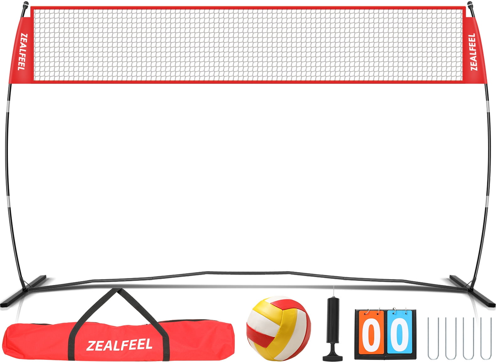 Zealfeel 12ft Volleyball Net Set: Height Adjustable Freestanding Training Net for Backyard & Outdoor Use. Includes All Accessories and Carry Bag