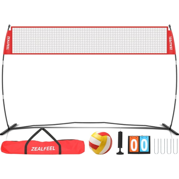 Zealfeel 12ft Volleyball Net Set: Height Adjustable Freestanding Training Net for Backyard & Outdoor Use. Includes All Accessories and Carry Bag