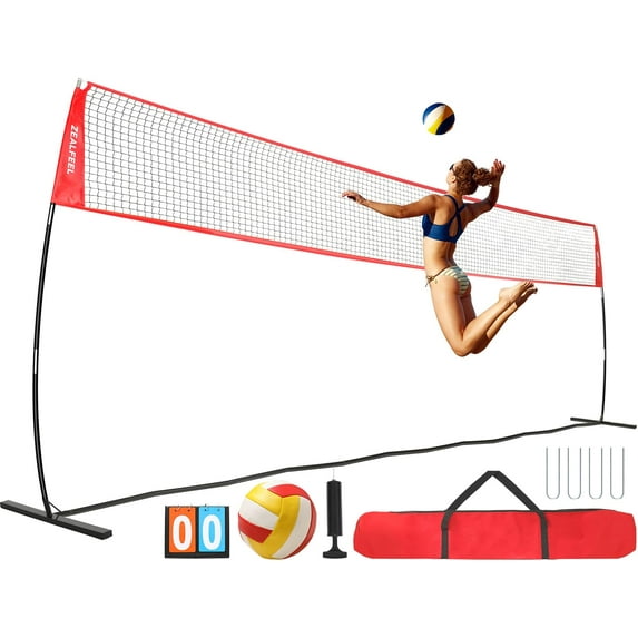 Zealfeel Adjustable Portable 20ft Volleyball Training Net Set with Carry Bag for Outdoor Practice