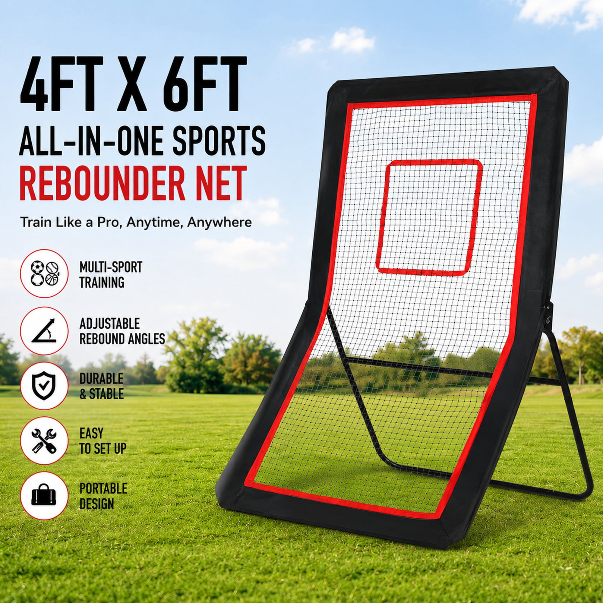 Zealfeel 4 x 6 ft Lacrosse Rebounder: 5-Angle Adjustable Bounce