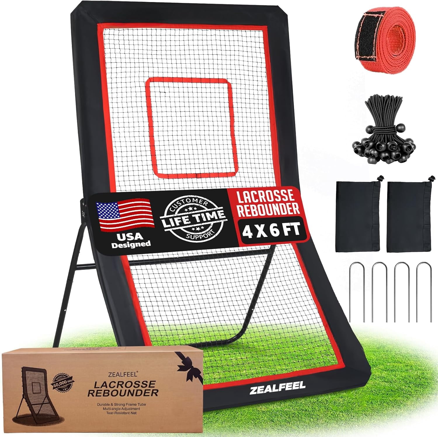 Zealfeel 4 x 6 ft Lacrosse Rebounder: 5-Angle Adjustable Bounce