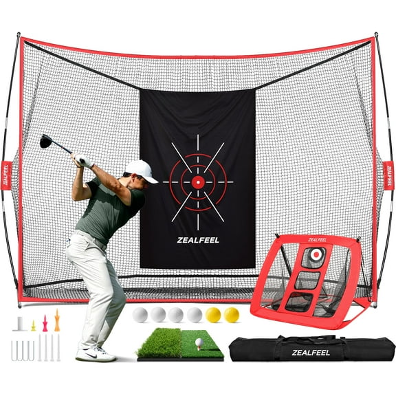 Zealfeel Golf Practice Net 10x7FT with Chipping Target, Mat, Balls & Carry Bag, Indoor/Outdoor Use