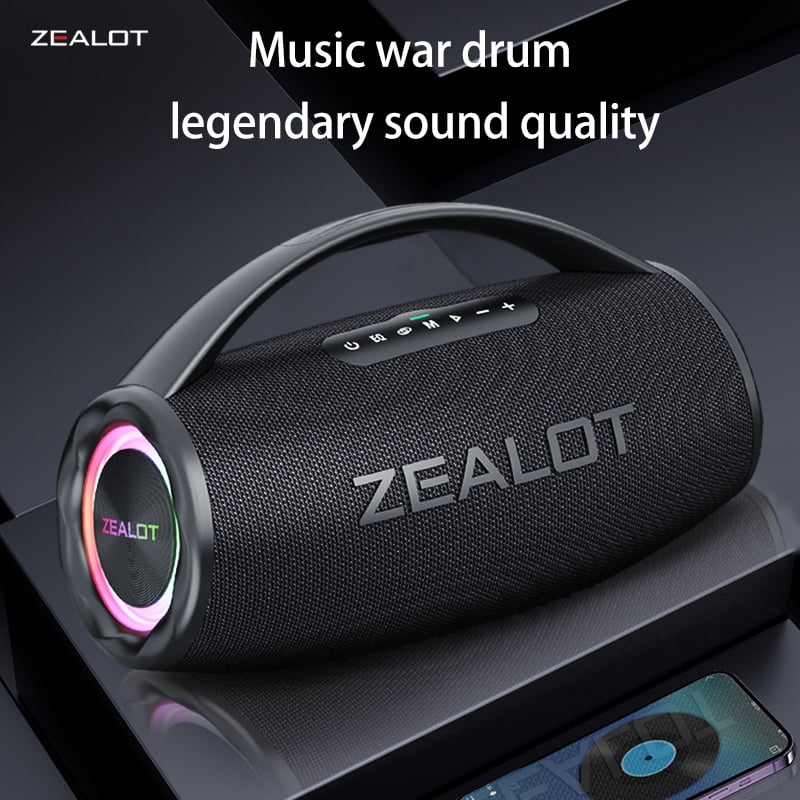 Zealot 80W large speaker, outdoor portable subwoofer wireless speaker with handle, IPX6, high-fidelity sound quality, RGB lighting, 16000mAh battery, 36 hours of playback time, loud stereo sound,