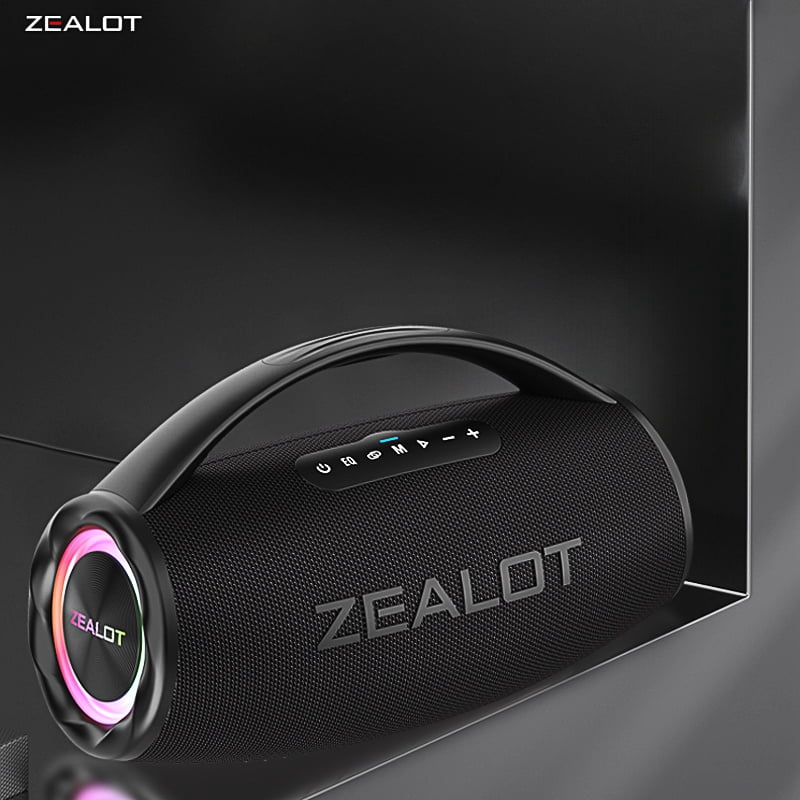 Zealot 80W large speaker, outdoor portable subwoofer wireless speaker with handle, waterproof IPX6, high-fidelity sound quality, RGB light, 16000mAh battery, 36 hours of playback time,