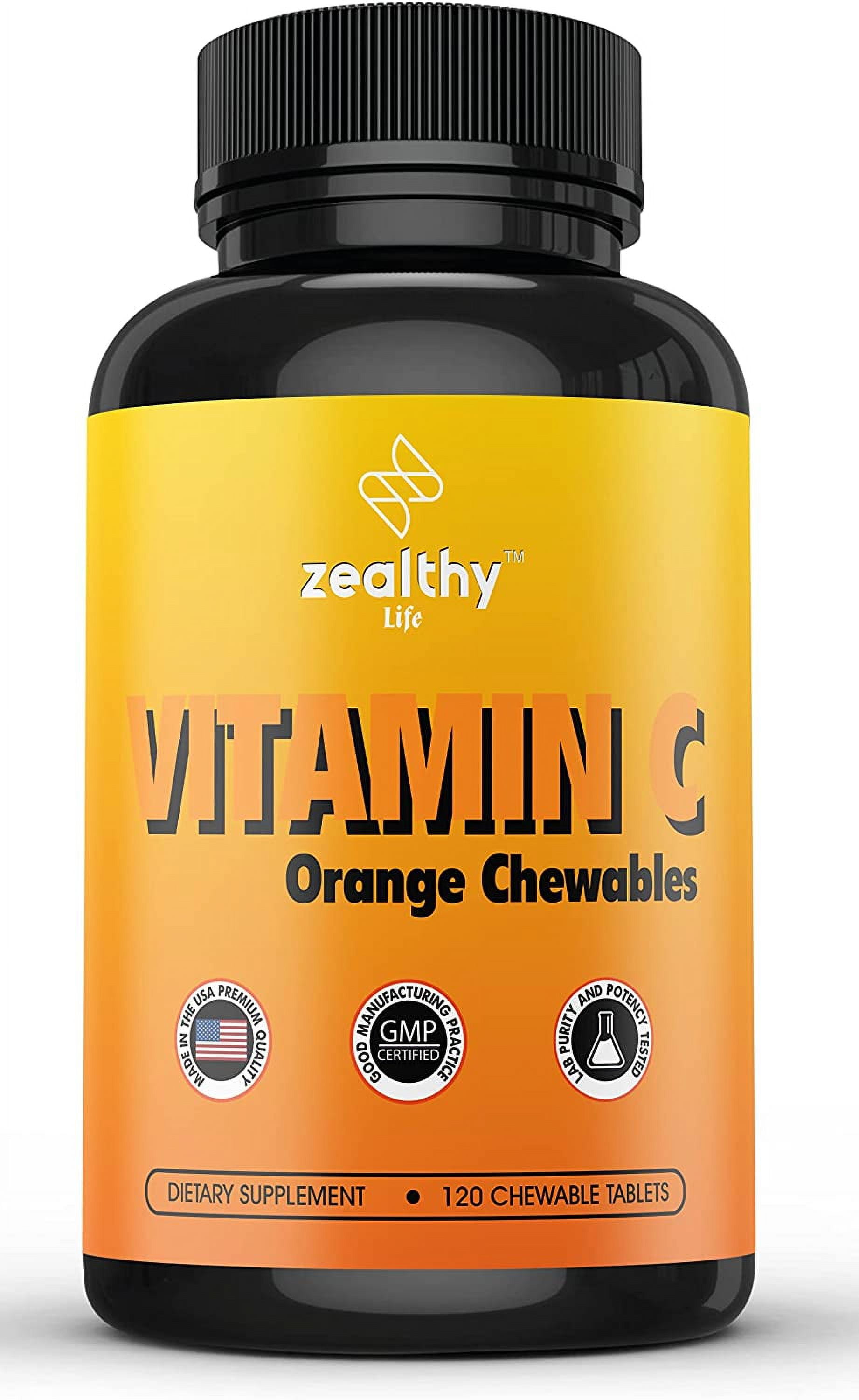 Zealthy Vitamin C (Ascorbic Acid) Orange Chewable Great Tasting Tangy Orange Flavor Supports