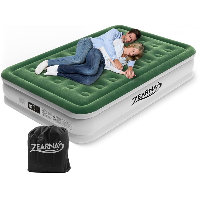 Zearna 18" Inflatable Airbed Queen Size Air Mattress with Builtin Pump
