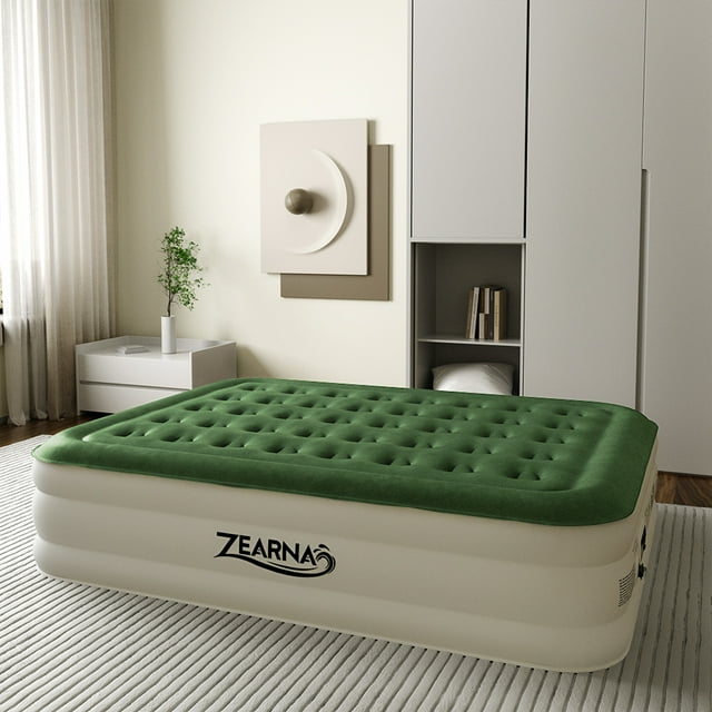 Zearna Inflatable 16 inch Queen Size Air Mattress with Builtin Pump