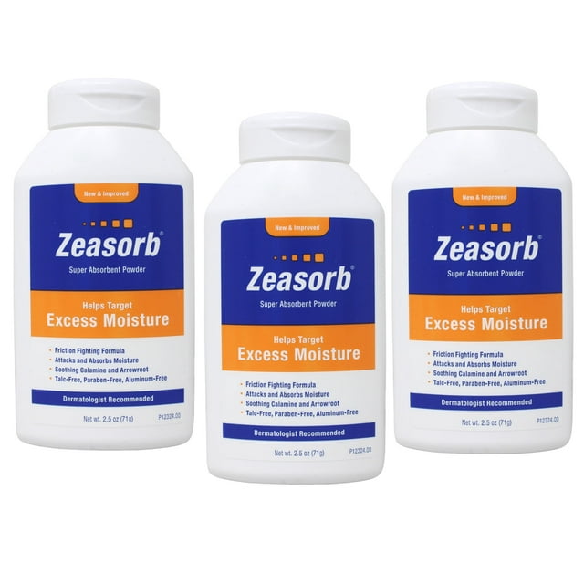 Zeasorb Super Absorbent Powder – Helps Target Excess Moisture, Talc-Free, Paraben-Free, Aluminum-Free, 2.5 oz (71 g) (Pack of 3)
