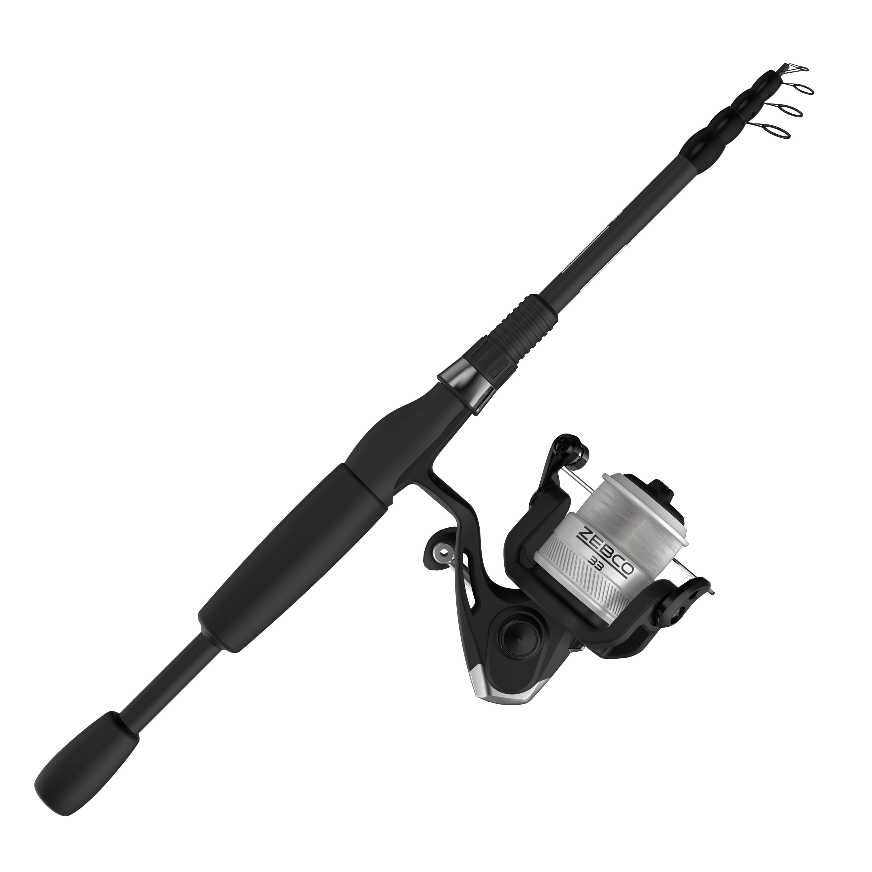 Zebco 33 Spinning Reel and Telescopic Fishing Rod Combo, 6-Foot Rod, Size  30 Reel, Silver/Black