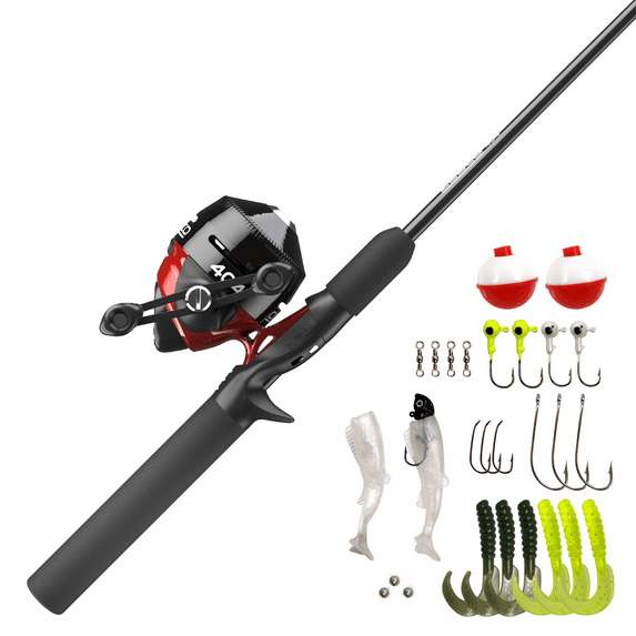 Zebco 404 Spincast Reel and Fishing Rod Combo, 5-Foot 6-Inch 2-Piece Fishing Pole, Size 40 Reel, Right-Hand Retrieve, Includes 28-Piece Tackle Kit, Black/Red