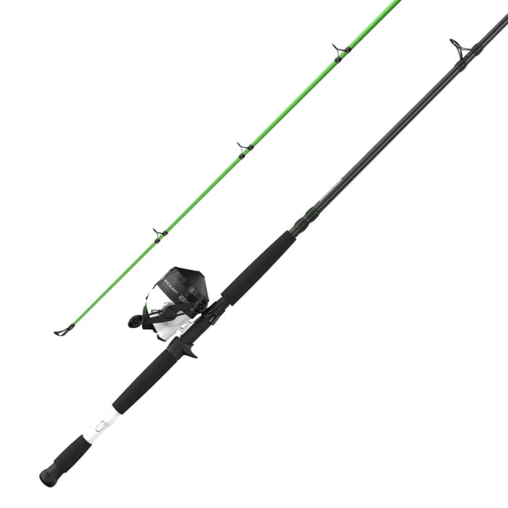 Zebco Bite Alert Spincast Reel and Fishing Rod Combo, 7-Foot 2-Piece Rod, Size 80 Reel, Black/White