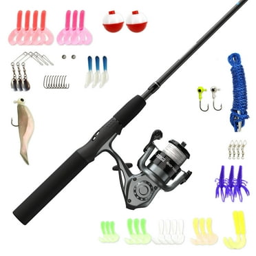 Zebco Ready Tackle Spinning Reel and Fishing Rod Combo, 5-Foot 6-Inch Fishing Pole, 53-Piece Tackle Kit, Left-Hand Retrieve, Black