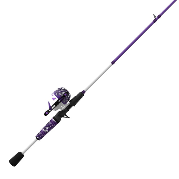 Zebco Roam Spincast Reel and Fishing Rod Combo, 6-Foot 2-Piece Fiberglass Fishing Pole, ComfortGrip Handle, QuickSet Anti-Reverse Fishing Reel, Pre-Spooled with 10-Pound Zebco Line, Purple