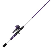 Zebco Roam Spincast Reel and Fishing Rod Combo, 6-Foot 2-Piece Fiberglass Fishing Pole, ComfortGrip Handle, QuickSet Anti-Reverse Fishing Reel, Pre-Spooled with 10-Pound Zebco Line, Purple