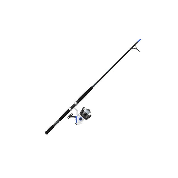 Zebco Salt Fisher Bite Alert Spinning Reel and Fishing Rod Combo, 7-Foot 2-Piece Rod, Size 60 Reel, Blue/White/Black