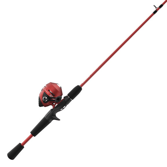 Zebco Slingshot Spincast Fishing Rod and Reel Combo, 5-foot 6-inch 2-Piece Fishing Pole, Size 30 Reel, Right-Hand Retrieve, Red