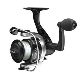 Zebco ZSE20 Spinning Fishing Reel, Size 20 Reel, Changeable Right- or Left-Hand Retrieve, Pre-Spooled with 8-Pound Zebco Fishing Line, Stainless Steel Bail Wire, Black and Silver