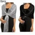 thumbnail image 1 of ZEBLIOSO 2 Pieces Women's Wedding Evening Shawl and Wrap Glitter Metallic Party Dresses Scarf with Fringe, 1 of 4