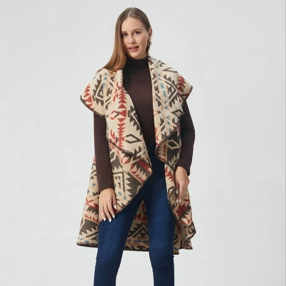 Zeblioso  Aztec Reversible  Round Shawl  and Vest Cowgirl  Style in Winter Western  Ponchos
