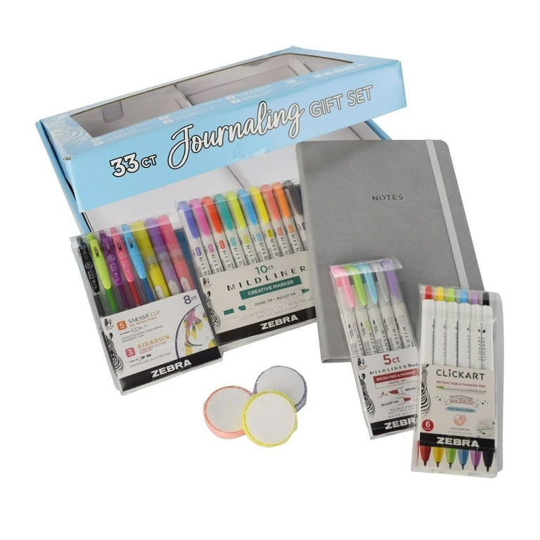 Zebra Journaling Gift Set, 33-Piece Creative Kit, Mildliner