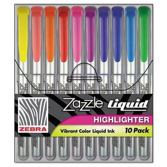 Zebra 71111 Zazzle Liquid Ink Highlighter, Chisel Tip, Asst Colors, 10/Set