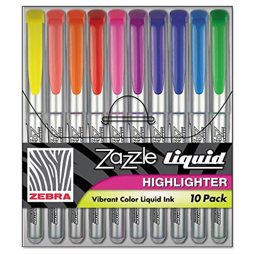 Zebra 71111 Zazzle Liquid Ink Highlighter, Chisel Tip, Asst Colors, 10/Set