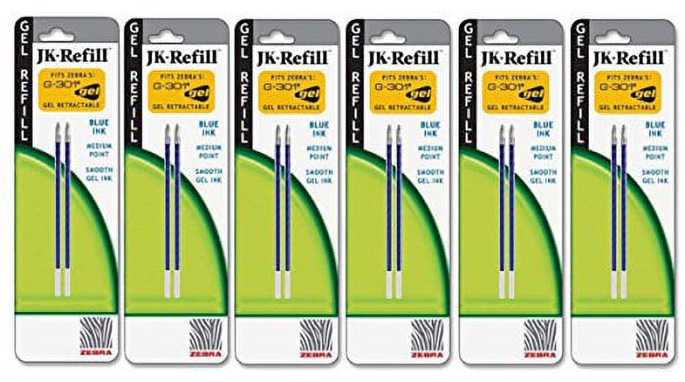 Zebra 88122 Refill for JK Gel G301 Rollerball, Blue, Pack Of 6 = 12