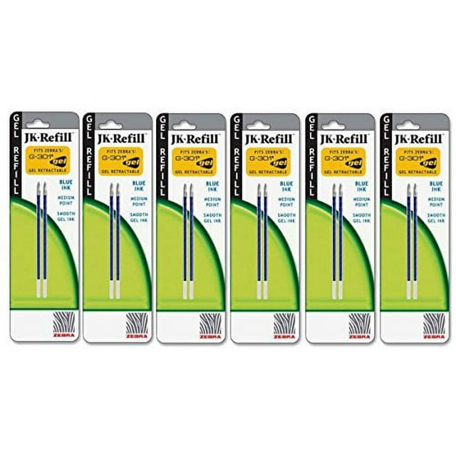 Zebra 88122 Refill for JK Gel G301 Rollerball, Blue, Pack Of 6 = 12