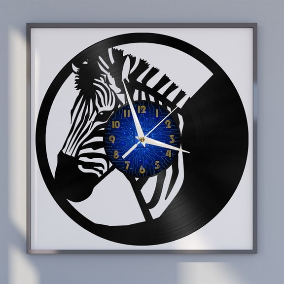Zebra Animal 2 12 Inch Vinyl Record Wall Clock - Silent, Creative, and Unique Clock for Living Room, Entryway, or Bedroom Decor - Perfect Gift Idea(12 inchs B without LED)