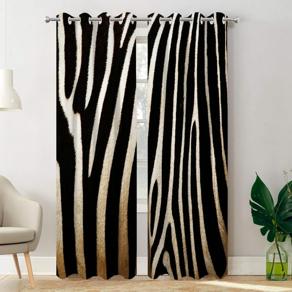 Zebra Animal Black Blackout Curtains for Bedroom, Black and White Animaled Stripe Zebra Grommet Top Drapes Thermal Insulated Window Curtains 26"W x 54"L (Pack of 2)