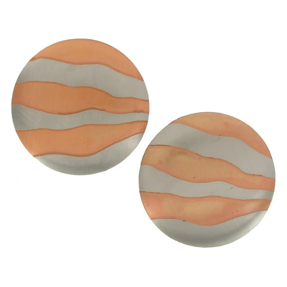 Zebra Animal Print Orange Metallic Circle Button Pierced Earrings Ladies Adult Female Women
