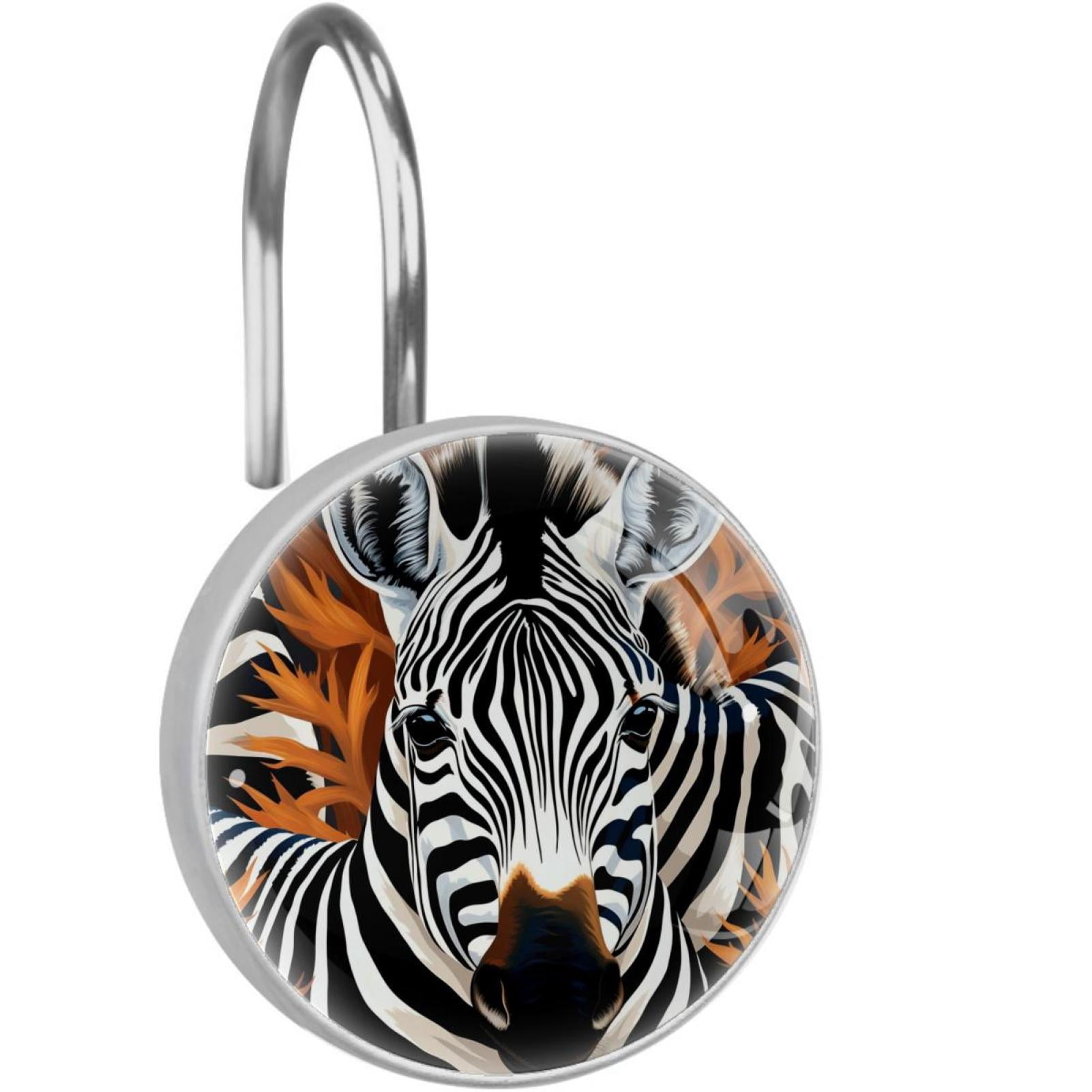 Zebra Animals 12-Pack Round Hooks Stainless Steel Shower Curtain Hooks ...
