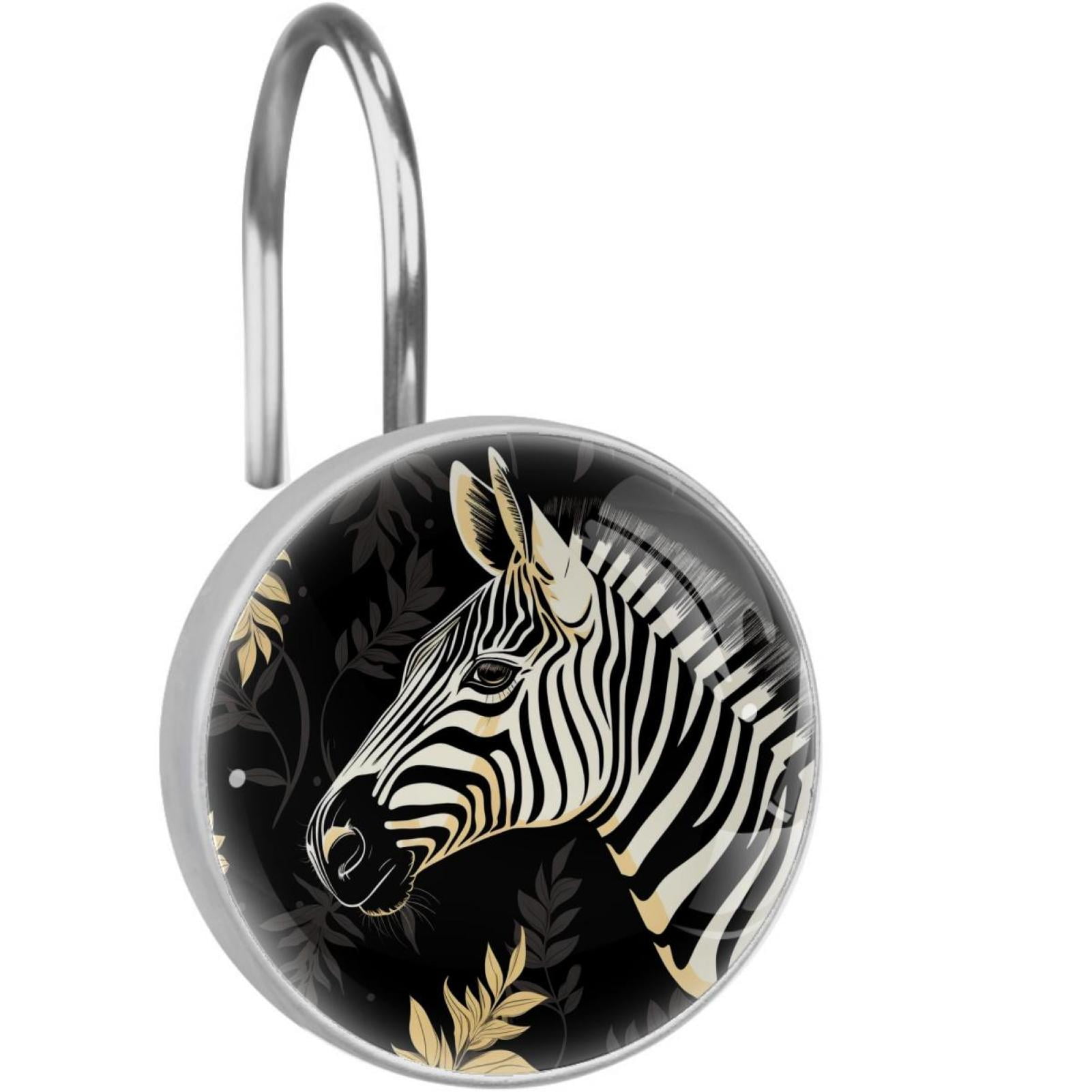 Zebra Animals 12-Pack Round Hooks Stainless Steel Shower Curtain Hooks ...