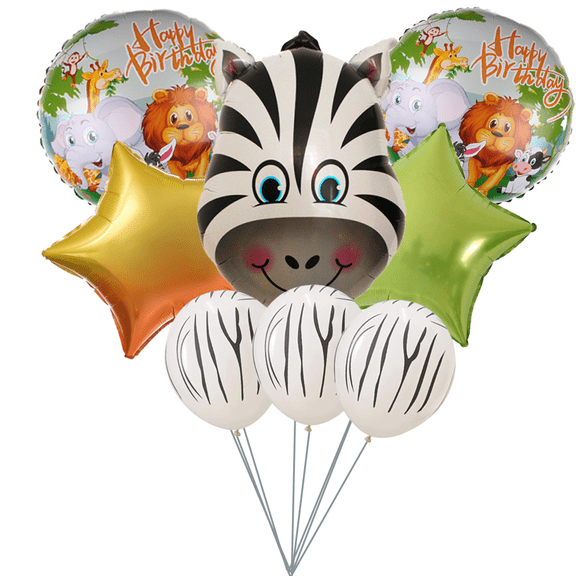 Zebra Balloon Bouquet with Large Zebra Shaped Balloon Animal Theme Latex Balloons Star Balloons Animal Happy Birthday Foil Balloons Ideal for Jungle-Themed Parties