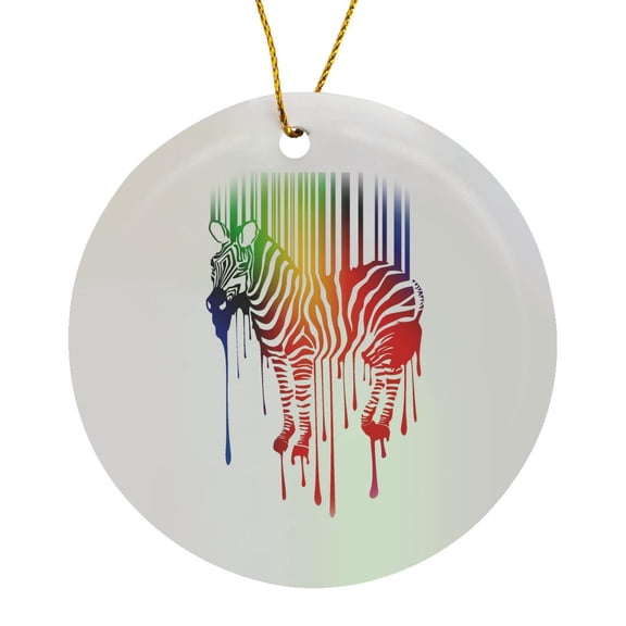 3drose, Zebra Barcode Colorful Melting Silhouette, Circle Porcelain Ornament