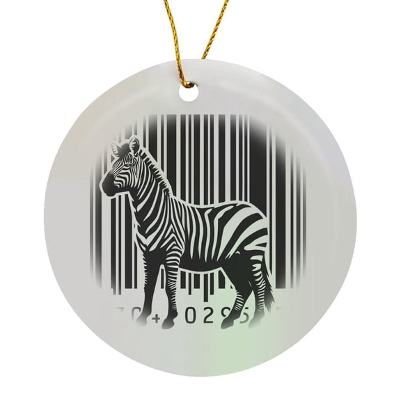 3drose, Zebra Barcode Stripes Design, Circle Porcelain Ornament