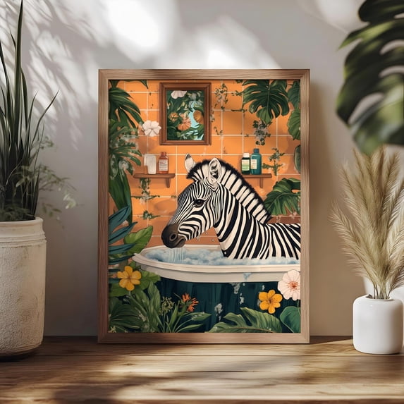 Zebra Bathtub Wall Art Print, Tropical Safari Bathroom Decor - Walmart.com